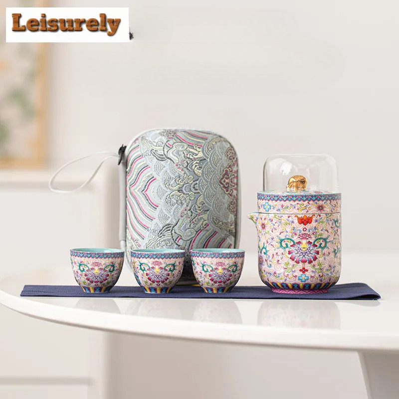Luxury Bags From China - Chinese Enamel Color Travel Tea Set