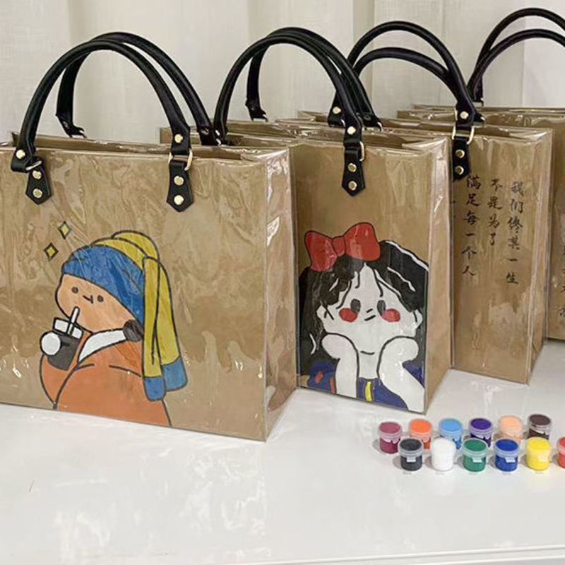 Luxury Bags Hand Painted - Calligraphy Paper Bag with Leather Handle