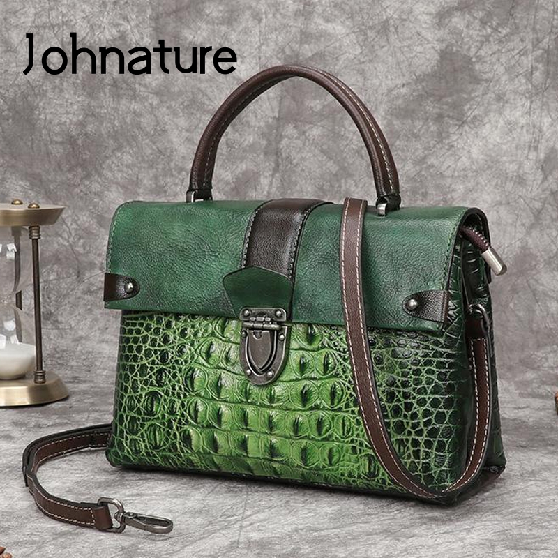 Luxury Bags Hand Painted - Johnature Retro Alligator Pattern Luxury Handbags