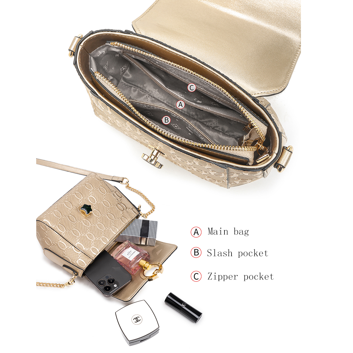 FOXER Luxury Brand Women's Sho - Luxury Bags Gold 리뷰 및 가격