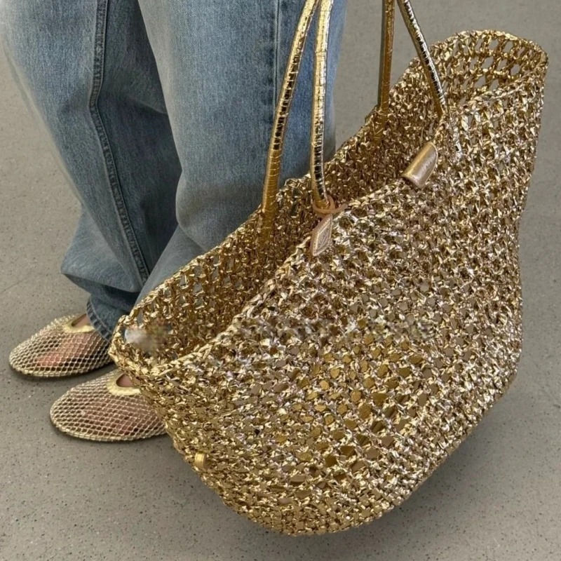 Metallic Woven Tote Bag Women  - Luxury Bags Gold 리뷰 및 가격